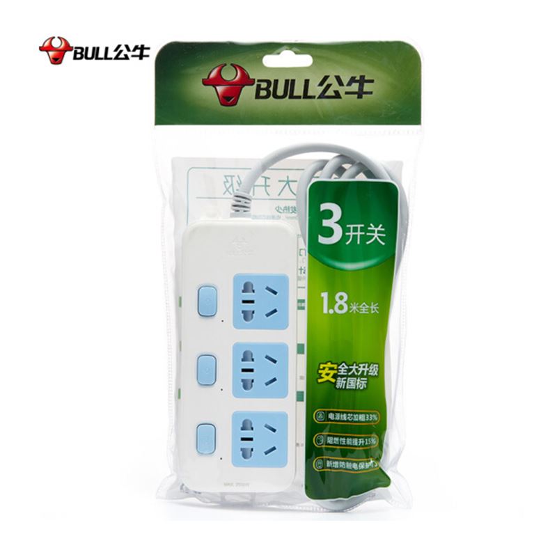 公牛（BULL）GN-314 插座/插线板/插排/排插/接线板/拖线板 3位分控全长1.8米